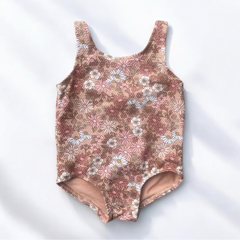 H&M tan/nude colored floral print one piece swimsuit - size 6 months